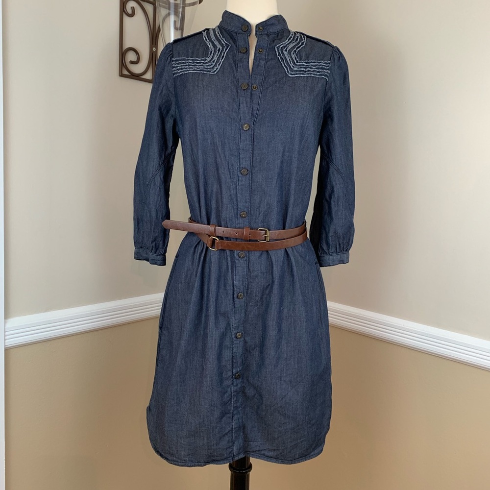 Diesel Chambray Button Down Belted Shirt Dress S Small